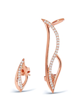 925 Ayar Gümüş Rose Zirkon Taşlı Yaprak Küpe K021101