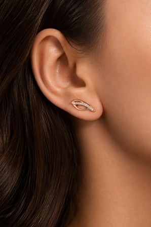 925 Ayar Gümüş Rose Zirkon Taşlı Yaprak Küpe K021101