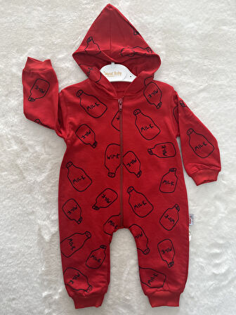 Kapşonlu Milk Baskılı Tulum