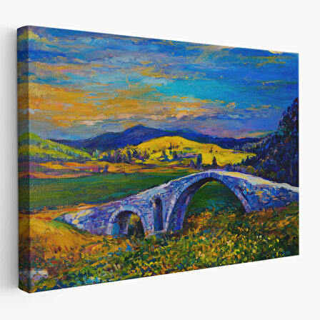 Harita Sepeti Köy Taşköprüsü Günbatımı Manzarası Duvar Tablosu-1202