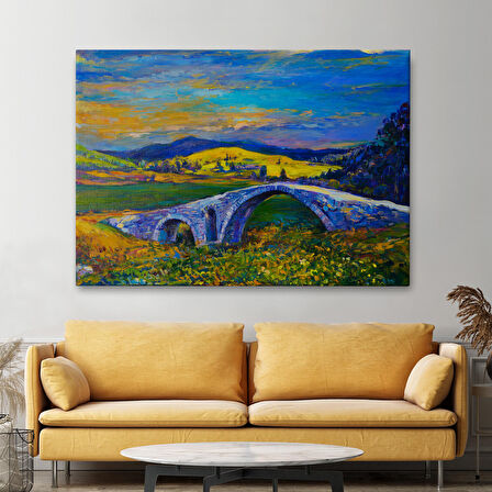 Harita Sepeti Köy Taşköprüsü Günbatımı Manzarası Duvar Tablosu-1202