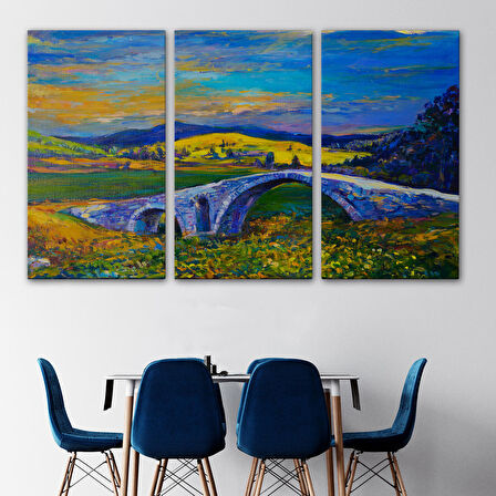 Harita Sepeti Köy Taşköprüsü Günbatımı Manzarası Duvar Tablosu-1202