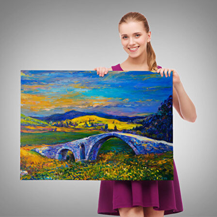 Harita Sepeti Köy Taşköprüsü Günbatımı Manzarası Duvar Tablosu-1202