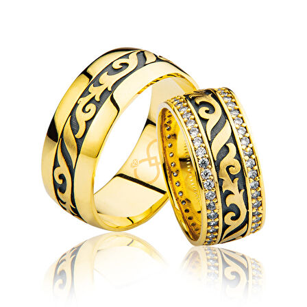 Desenli Taşlı Altın Alyans 1203-2