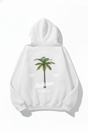 Unisex Yumuşak Dokulu California Retro Baskılı Tasarım Oversize 3 İplik Hoodie Sweatshirt