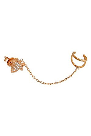 Yaprak Motifli 925 Ayar Gümüş Zincirli Kıkırdak Tek Küpe - K034801