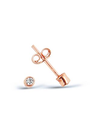 925 Ayar Gümüş Rose Mini Zirkon Tektaş Küpe - K037601