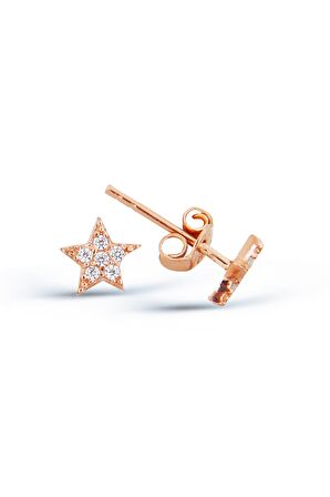 Zirkon Taşlı 925 Ayar Gümüş Rose Yıldız Küpe - K038401