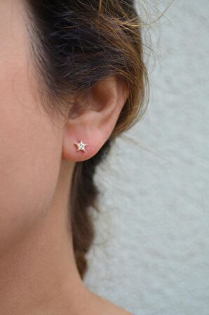 Zirkon Taşlı 925 Ayar Gümüş Rose Yıldız Küpe - K038401