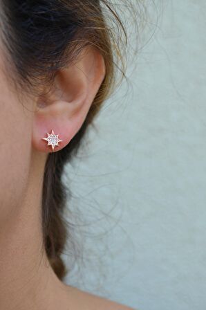 Zirkon Taşlı 925 Ayar Gümüş Kutup Yıldızı Küpe - K038601