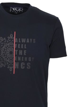 Erkek Tişört Bisiklet Yaka Lacivert %100 Pamuk Slim Fit Desenli T-shirt NCS JEANS 1203