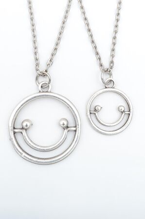 2'li Gülen Surat - Smile Erkek Kadın Kolye Seti 925 Ayar Gümüş Kaplama