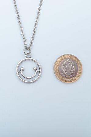 2'li Gülen Surat - Smile Erkek Kadın Kolye Seti 925 Ayar Gümüş Kaplama