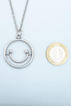 2'li Gülen Surat - Smile Erkek Kadın Kolye Seti 925 Ayar Gümüş Kaplama