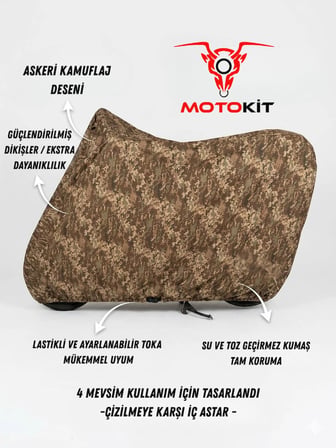 Army Kamuflaj Desenli Suya ve Güneş Işınlarına Dayanıklı Motosiklet Brandası 3XL