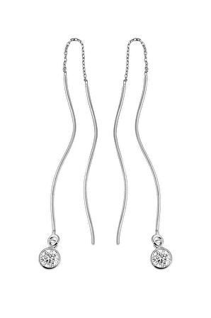 Zirkon Taşlı 925 Ayar Gümüş Zincirli Telli Tasarım Küpe - K040501