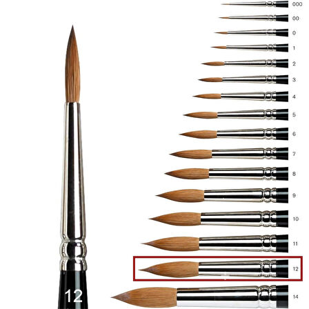 Samur 145 Serisi Yuvarlak Uçlu Sulu Boya Fırçası No:12