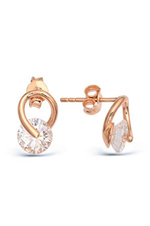 Zirkon Tek Taşlı Tasarım 925 Ayar Gümüş Küpe -K044601
