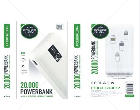 Powerway TX23 20000 mAh Hızlı Şarj Powerbank