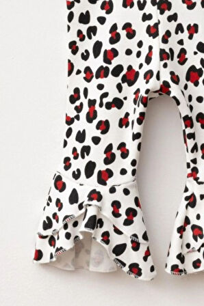 Kız Bebek Leopar Desenli Kolları Volanlı Bandanalı 3'lü Takım