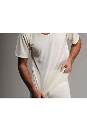 Erkek Ince Yün Termal Kısa Kol Bisiklet Yaka Içlik Woolmark Sertifikalı Ekoteks Belgeli