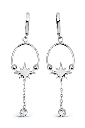 Kuzey Yıldızı Motifli 925 Ayar Gümüş Tasarım Küpe - K051901