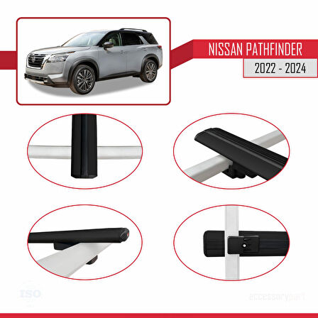 Nissan Pathfinder 2022-2024 Arası ile Uyumlu BASIC Model Ara Atkı Tavan Barı Siyah 2 Adet