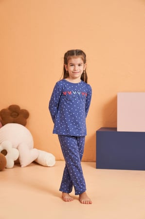 PJS Kız Çocuk Mavi Pijama Takımı 28082 