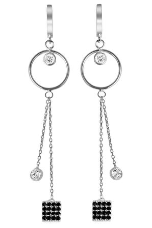 Kare Motifli 925 Ayar Gümüş Sallantılı Küpe - K058201