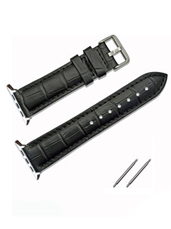 Akıllı saat Uyumlu Lüks Deri Saat Kordonu Kroko  32mm/38mm SİYAH   1111