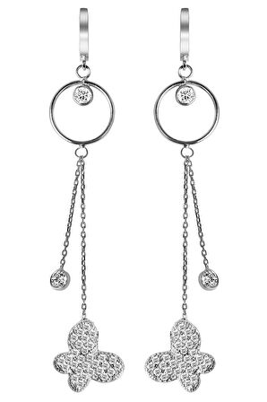 Kelebek Motifli 925 Ayar Gümüş Sallantılı Küpe - K059801