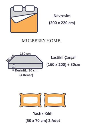 Pandora Lastikli Çarşaflı Nevresim Takımı Çift Kişilik 200*220-Gri