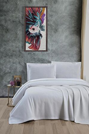 Klimalı Pike ,%100 Pamuk Petekli Pike , Dörtmevsim Pike Çift Kişilik 220x240 Beyaz