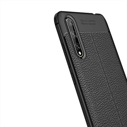 Smcase Huawei Y8p Kılıf Deri Dokulu Silikon  Nano Ekran Koruyucu