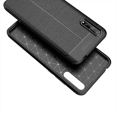 Smcase Huawei P Smart S Kılıf Deri Dokulu Silikon  Nano Ekran Koruyucu