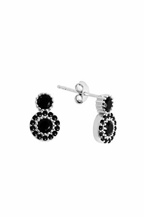 Siyah Taşlı 925 Ayar Gümüş Küpe - K071301