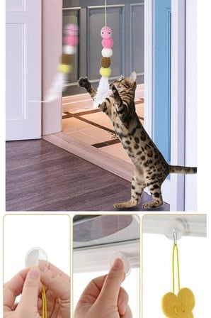 Elastik Esnek Kendinden Yapışkanlı Renkli Kedi Oyun Oltası Oyuncağı Olta Eğitim