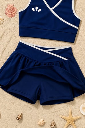 Kız Çocuk Sportif Lacivert Renk Crop - Şort Etek Alt Üst - Takım