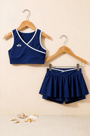Kız Çocuk Sportif Lacivert Renk Crop - Şort Etek Alt Üst - Takım