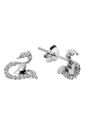 Kuğu Motifli 925 Ayar Gümüş Küpe - K075401