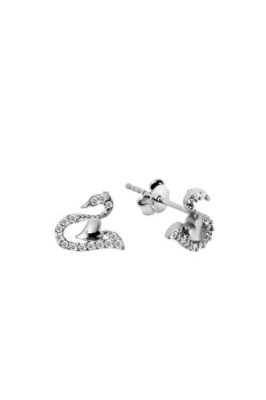 Kuğu Motifli 925 Ayar Gümüş Küpe - K075401