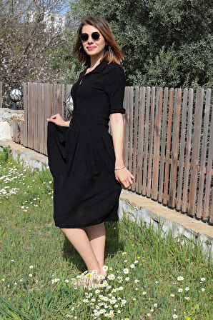 Barbora Keten Günlük Yazlık Ofis Kadın Elbisesi dis208a4