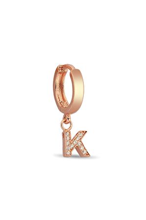 K Harfi Sallantılı 925 Ayar Gümüş Rose Tek Küpe