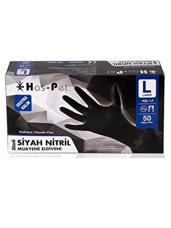 Siyah Nitril Pudrasız Ekstra Kalın Eldiven -- L Beden --50'li Paket x 20 Adet (Koli)