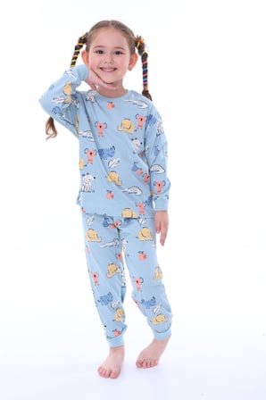 Sevimli Hayvanlar (Koala-Fil-Timsah) Unisex Yavruağzı Pijama Takımı