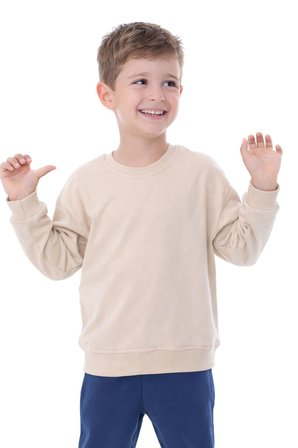 Unisex Çocuk Basic Düz Fırçalı %100 Pamuk Sweatshirt