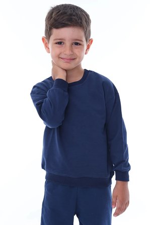 Unisex Çocuk Basic Düz Fırçalı %100 Pamuk Sweatshirt