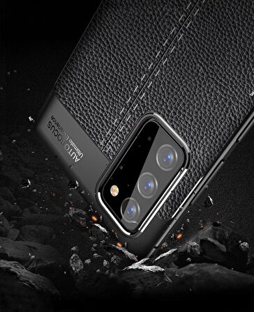 Smcase Samsung Galaxy Note 20 Kılıf Deri Dokulu Silikon  Tam Kapatan Nano Ekran Koruyucu