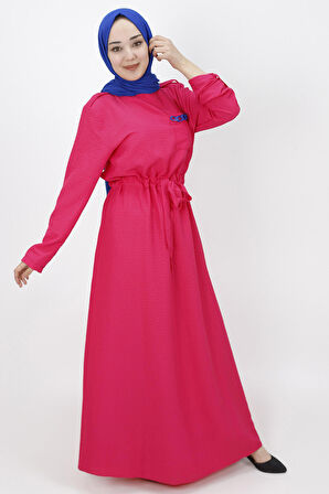 Cep Zincir Detaylı Bürümcük Kumaş Elbise