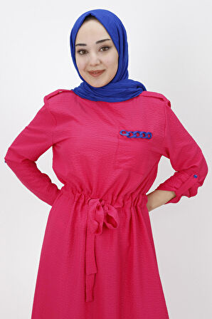 Cep Zincir Detaylı Bürümcük Kumaş Elbise